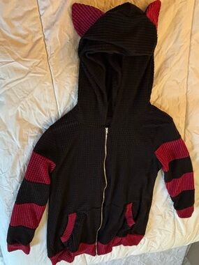 Black and Red Women's Sweater with Hood cat ears